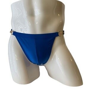 Swim Brief Mens Royal Blue Gold Tone Hardware Medium New Lined Side Cutouts